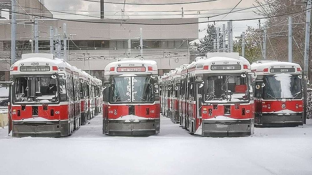 Decommissioned CLRV and ALRV streetcars await the scrapman at the TTC's Russell Barns in November 2019