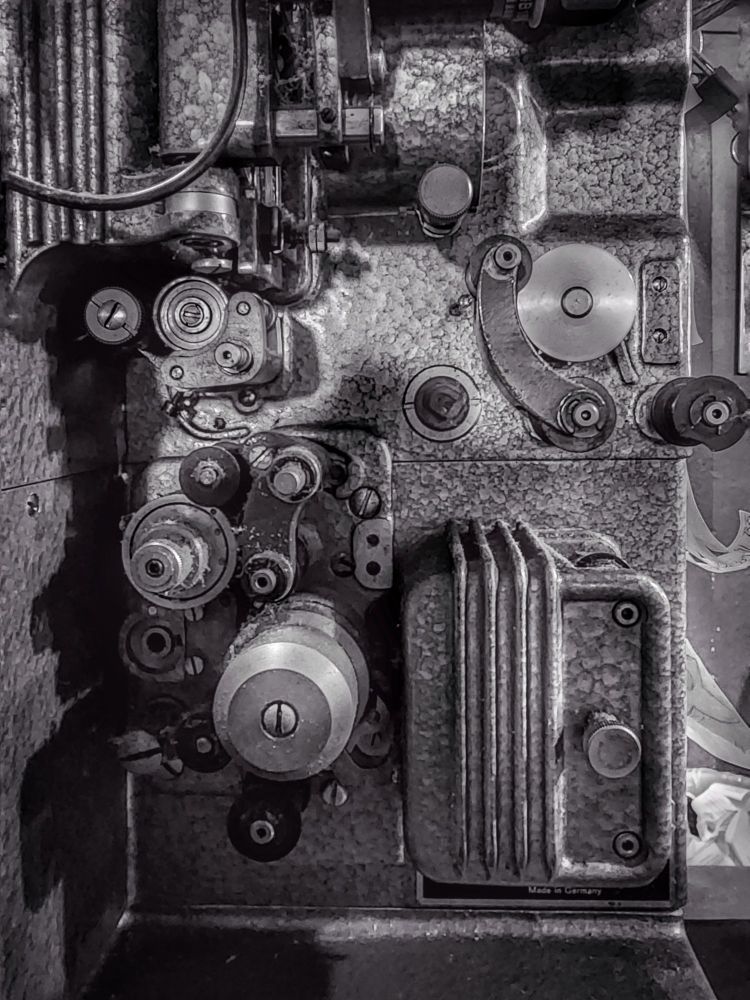 Detail of an old film projector at the Fox Theatre in Toronto Ontario 