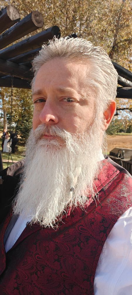 A man with a braided beard and small ornamental beads.