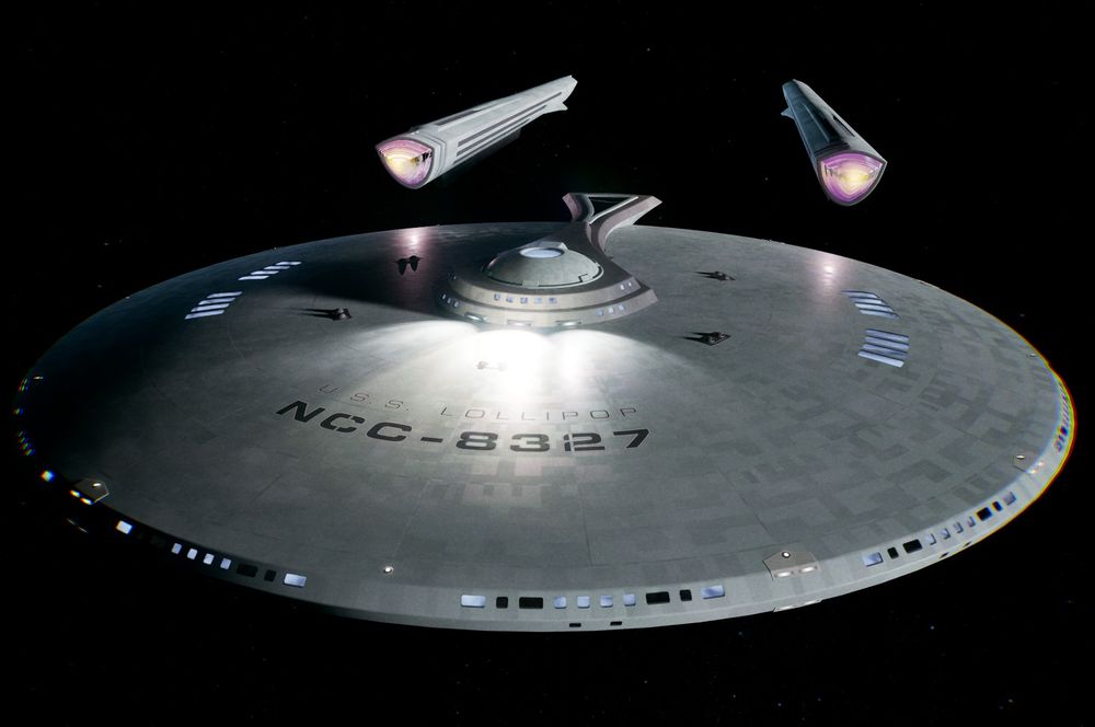 Partially textured render of a Star Trek style spaceship named the Lollipop