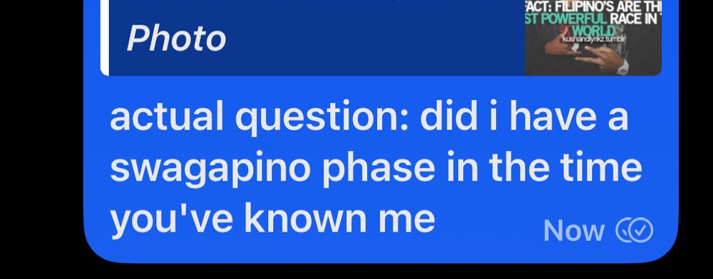 text to mr weeks, in response to a swagapino meme: "actual question: did i have a swagapino phase in the time you've known me"