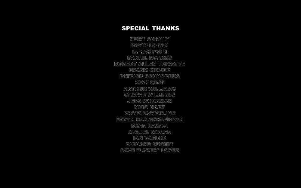 The Special Thanks panel from the video game Cryptmaster, mentioning Patrick Schnorbus among many others.