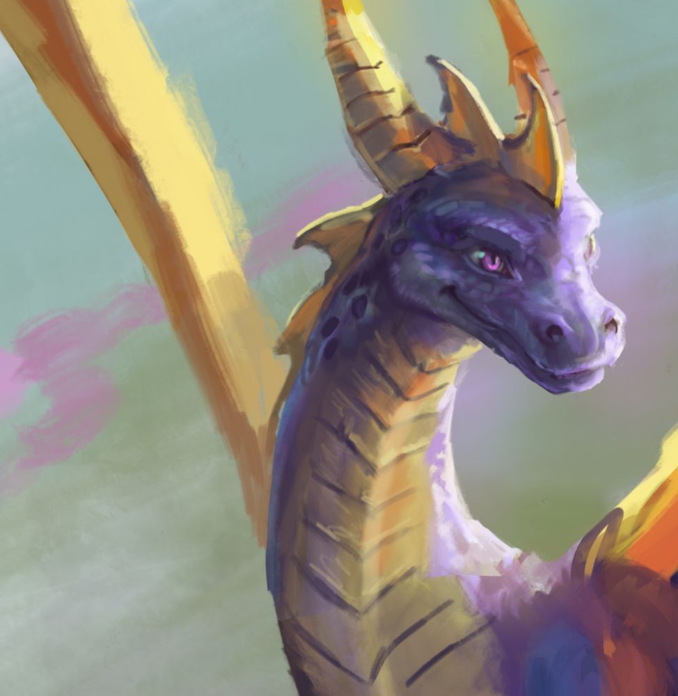 Digital illustration of Spyro the dragon from the video game series.