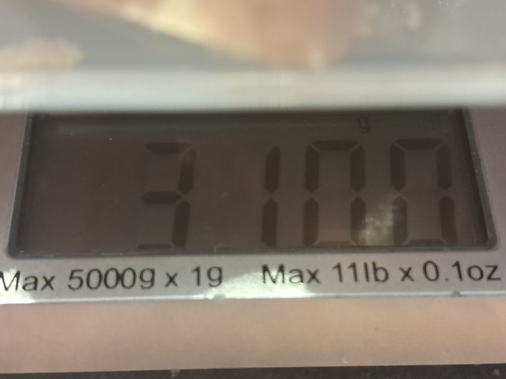 Scale showing 3100g of weight 