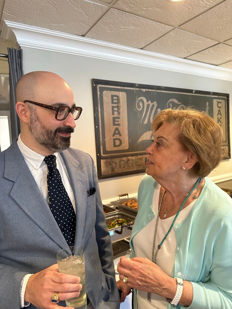 My grandmother and I conversing over cocktails.  