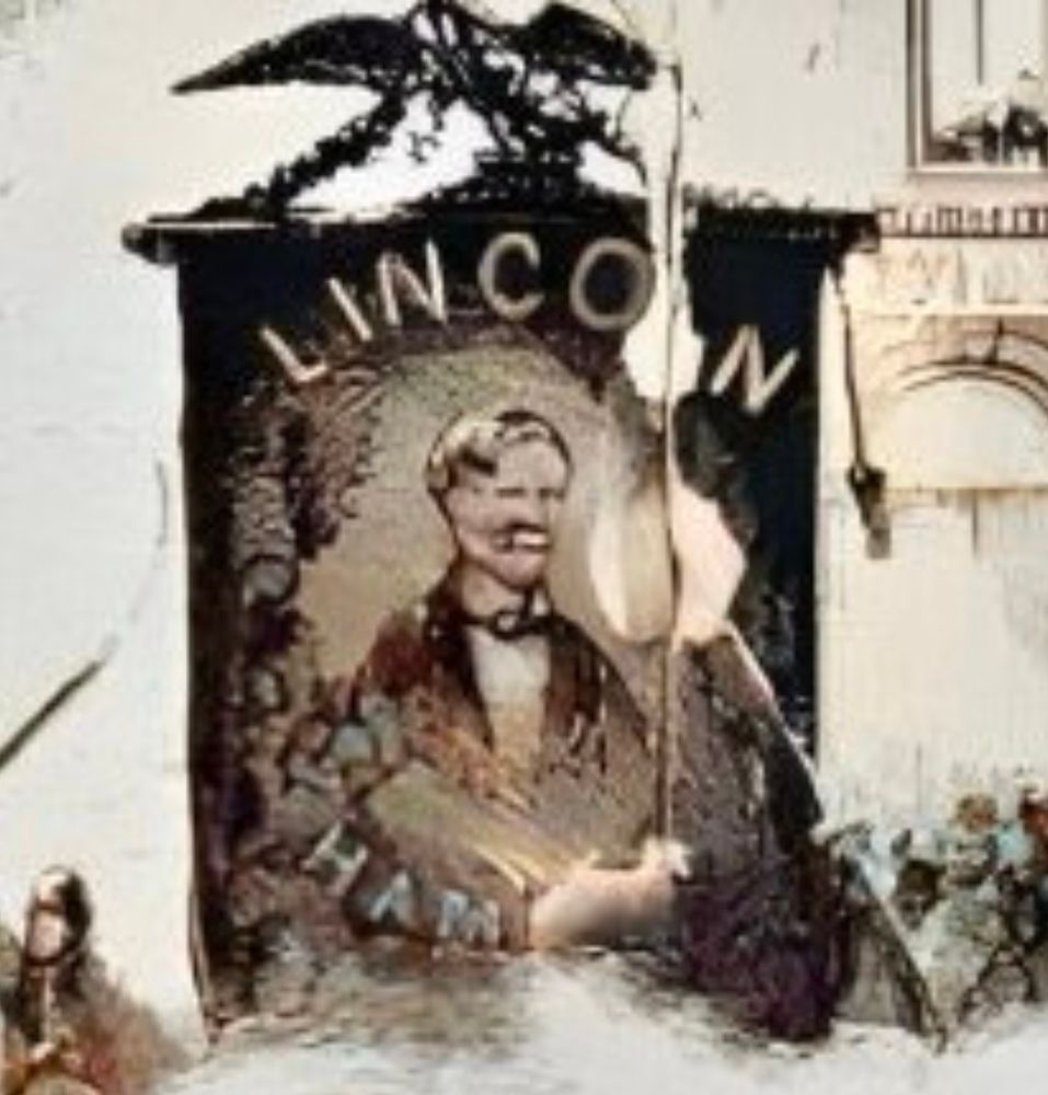 A close up of the original image with obvious AI slop tell tales such as misshapen faces and bad kerning on lettering. 