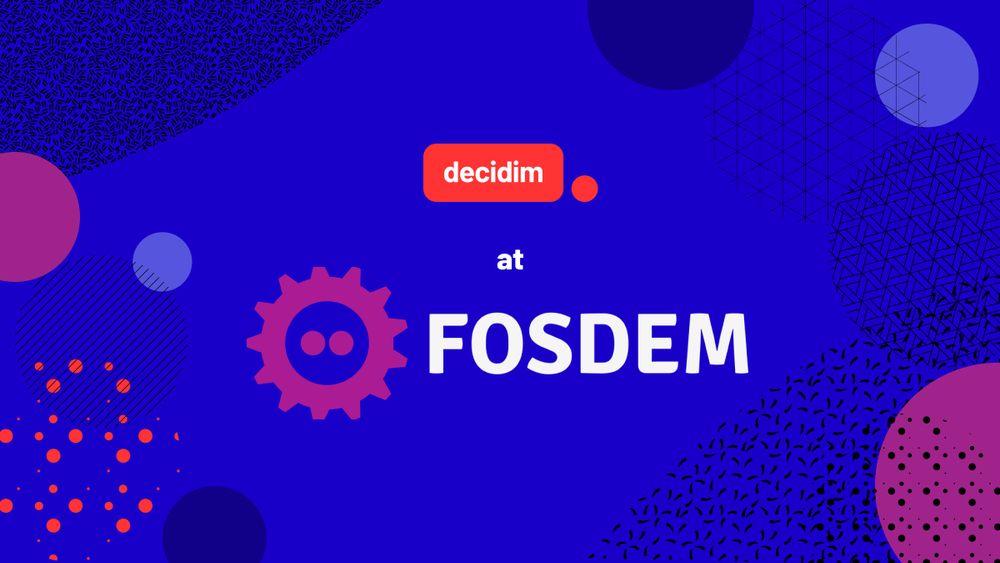 Blue banner that says Decidim at FOSDEM