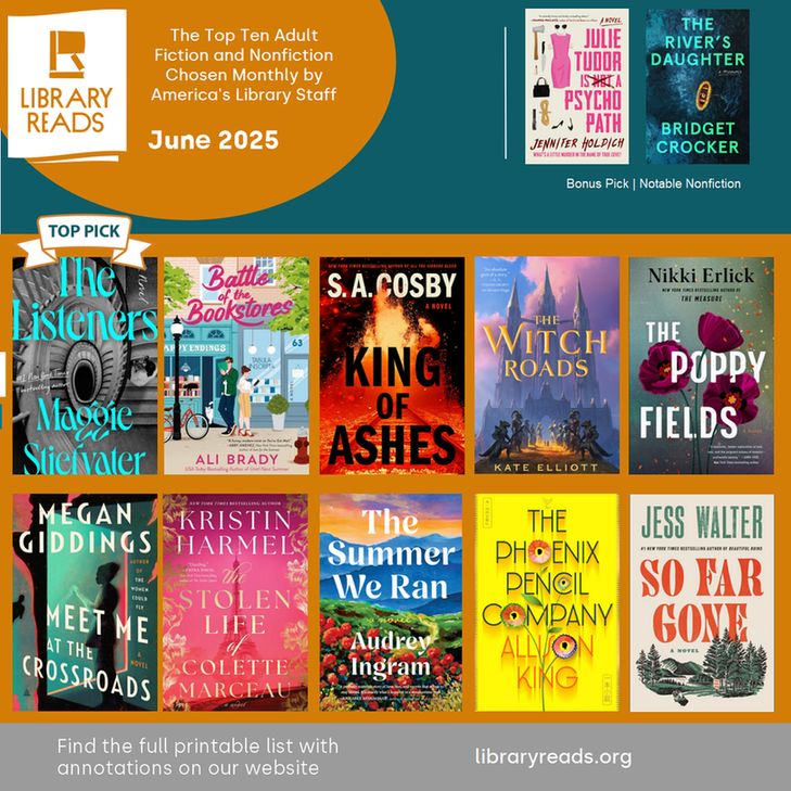 book cover images for LibraryReads Top 10 picks for June 2025
