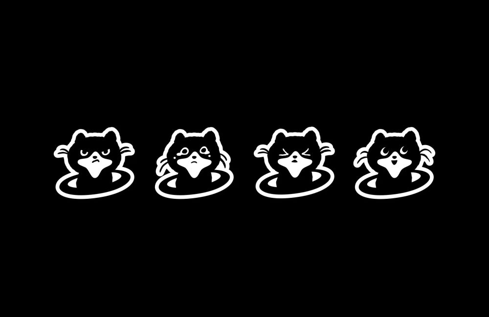 네 가지 표정의 Hackers' Pub 마스코트 고양이