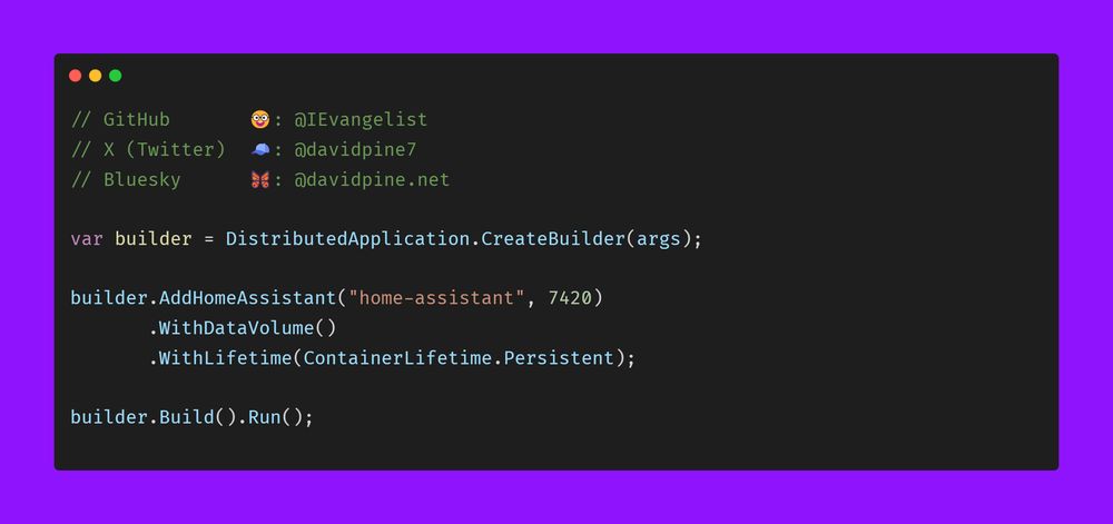 .NET Aspire app host: Consuming the HomeAssistant integration.