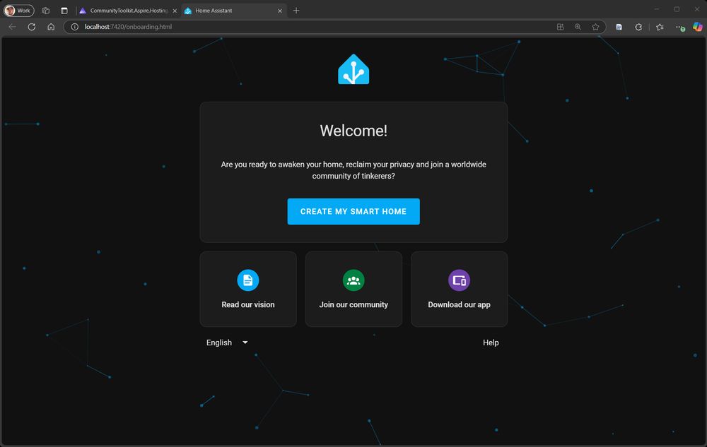 HomeAssistant welcome page.