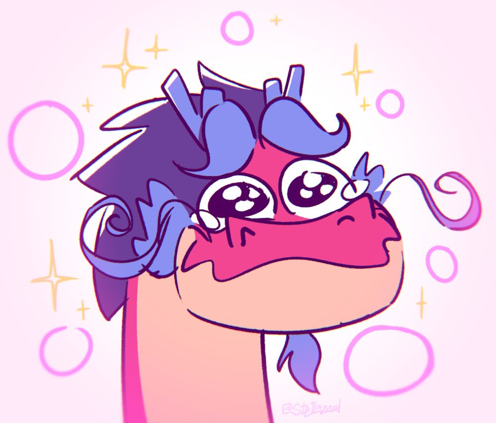 Another colored sketch of Long from Wish Dragon. This time making a cutesy face with anime sparkle bubbles around him.