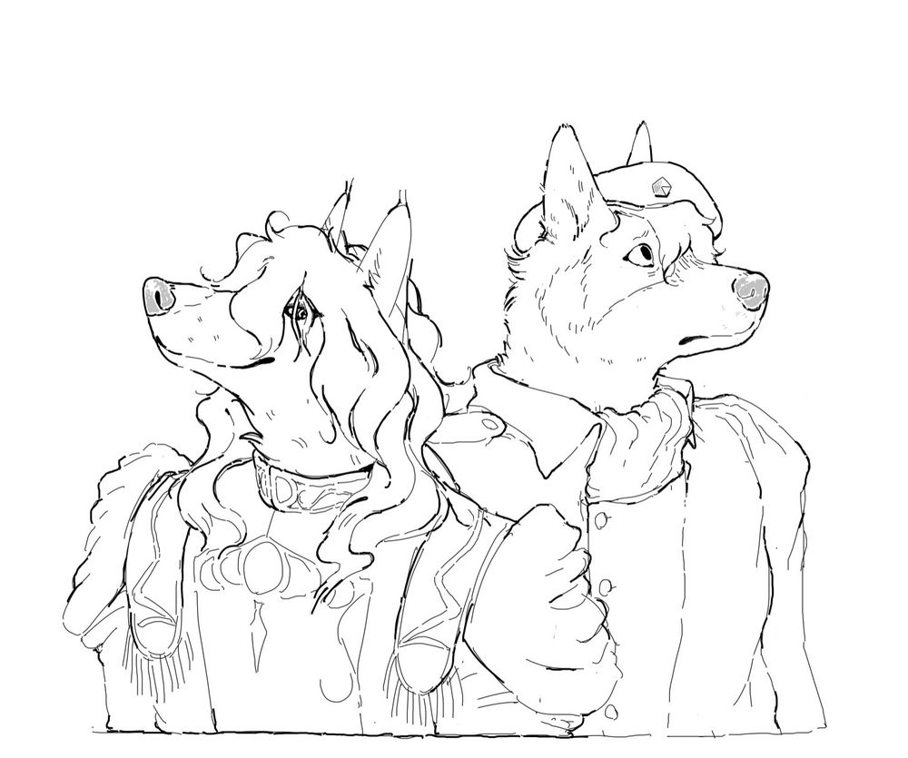 Yang Wenli and Reinhart Lohengramm from the 1980s Legends Of The Galactic Heroes OVA, depicted as anthropomorphic dogs.