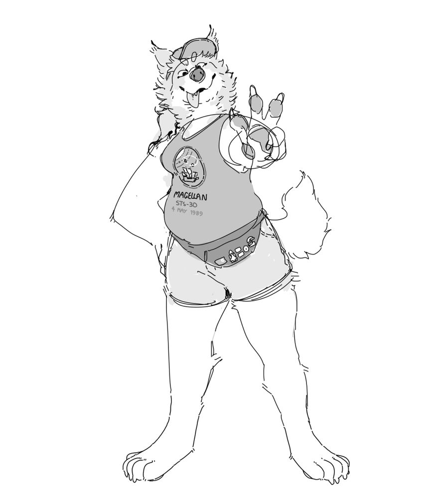 anthropomorphic border collie woman wearing a tank top and shorts.