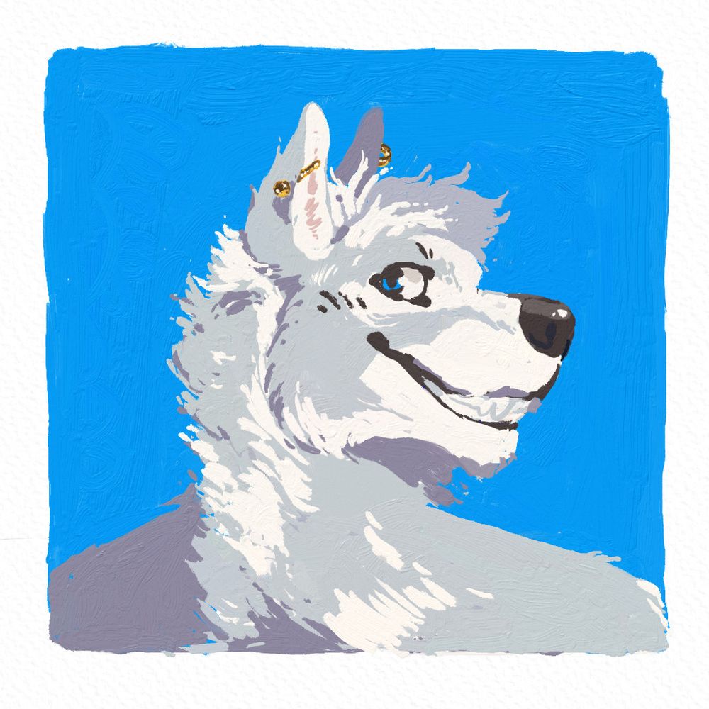 anthropomorphic wolf cockily grinning at viewer