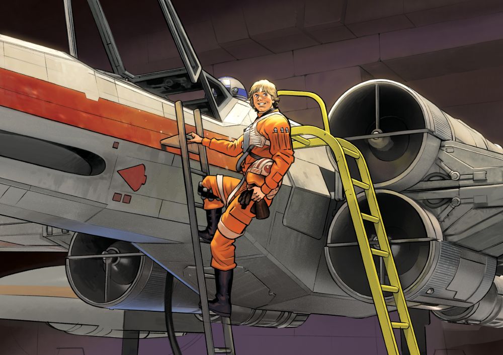 A Star Wars Unlimited card depicting a gleeful Luke, ready to blast some TIE fighters. His hair is silky, and he’s sporting the dazzling smile of a winner.