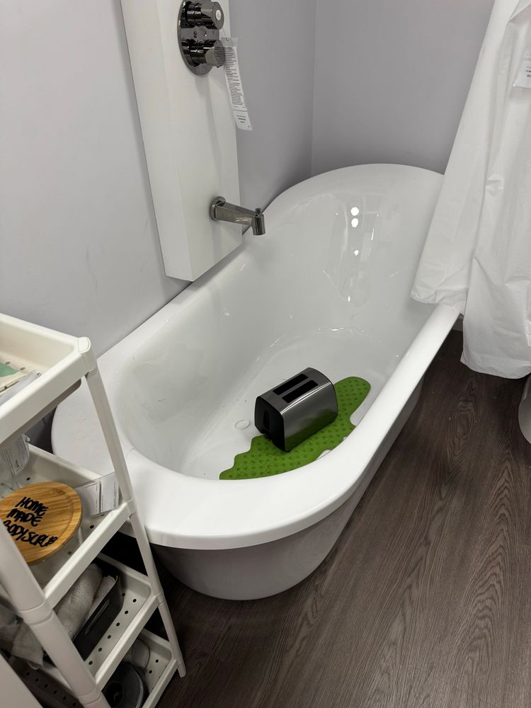 IKEA showing toasters in bathtubs. 