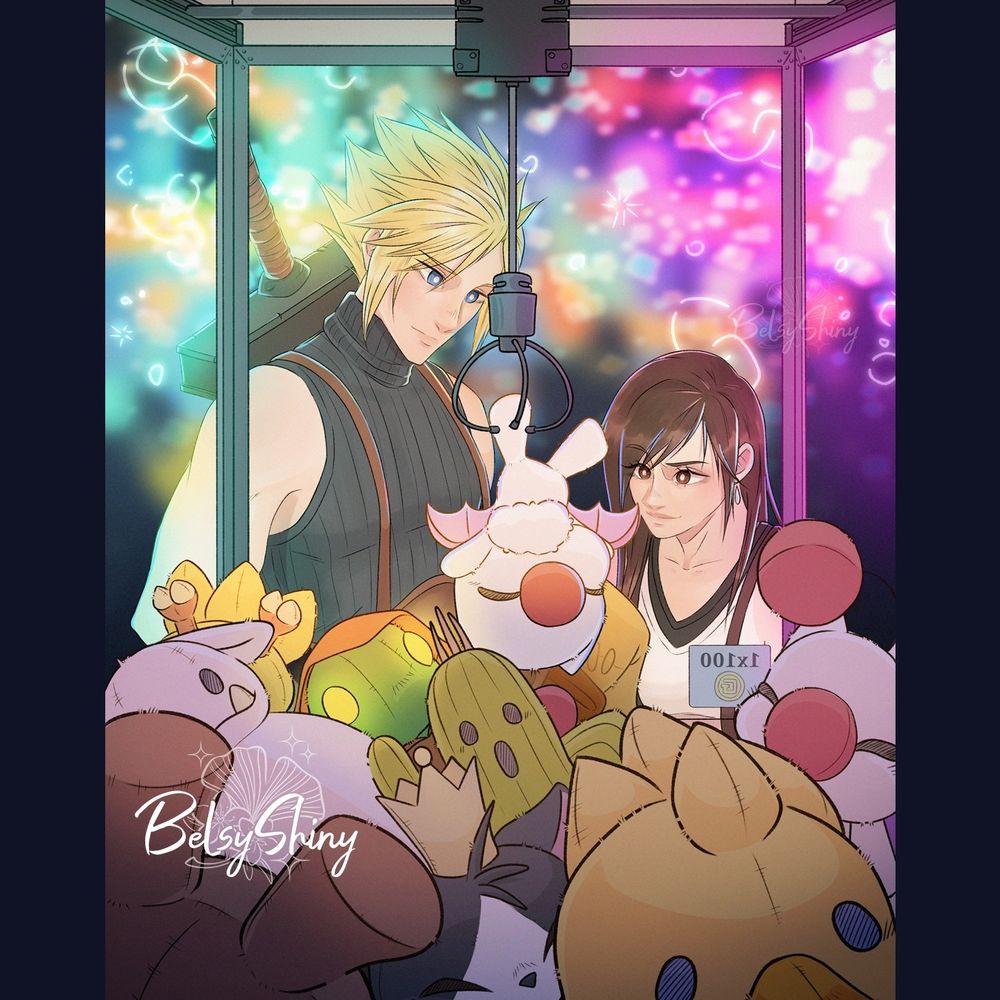 La ilustracion completa de Tifa y Cloud ya que por el formato en las otras 3 imagenes salen algo recortadas