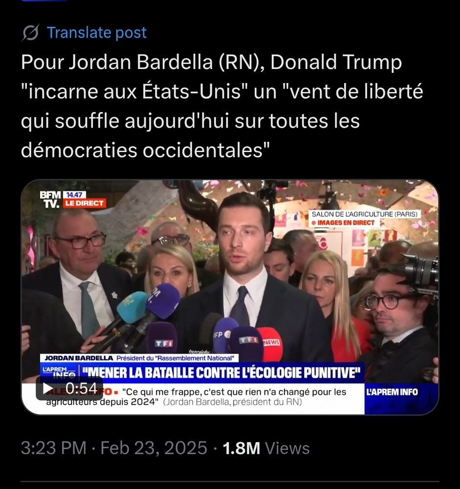Pour Jordan Bardella "Donald Trump incarné un vent de liberté qui souffle aujourd'hui sur toutes les démocraties occidentales"