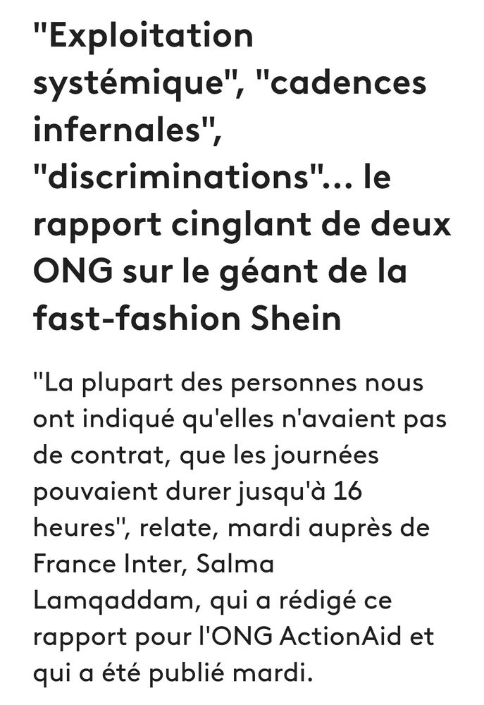 Rapport sur la réalité du travail chez le géant de la fast-Fashion Shein.