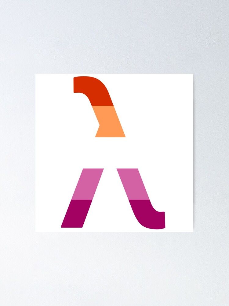 A lower-case greek lambda in the colours of the lesbian pride flag