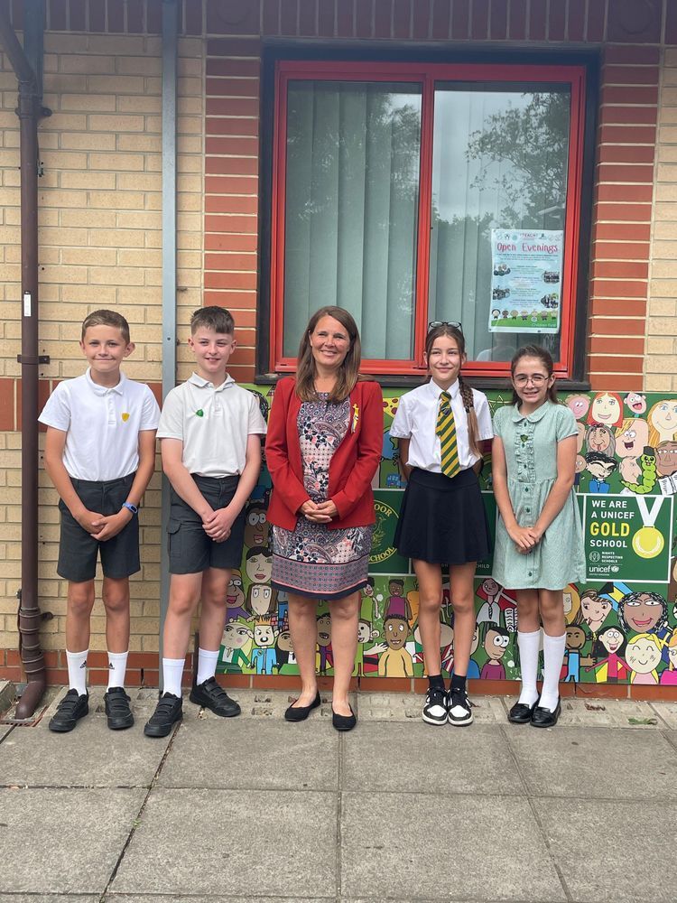Vikki with the school council at Haymoor Junior School