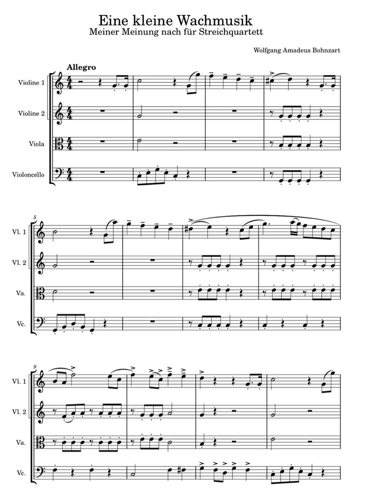 Originalpartitur von „Eine kleine Wachmusik“ von W. A. Bohnzart