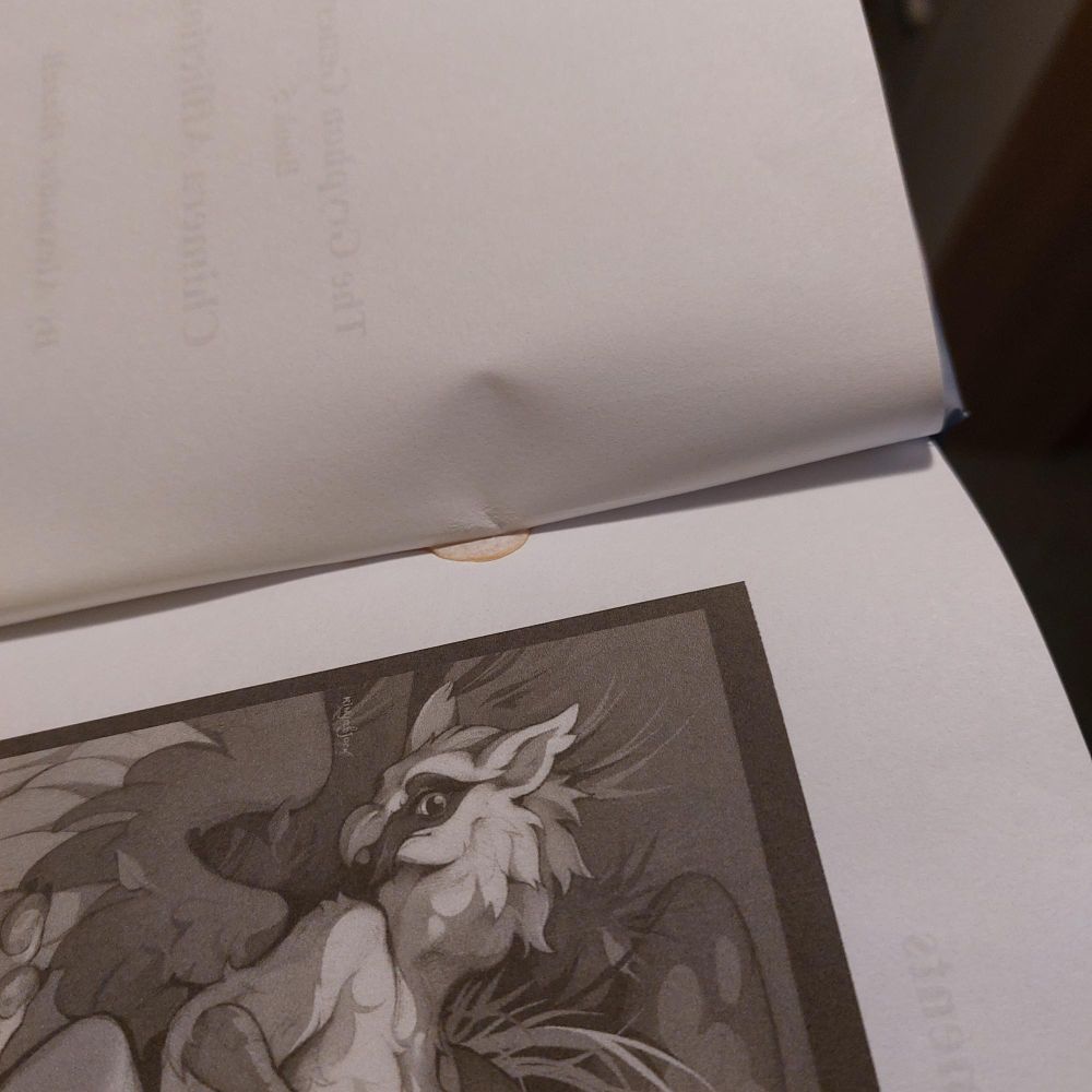 Big lump of glue. It's pretty hard, and prevents turning the next pages properly. 