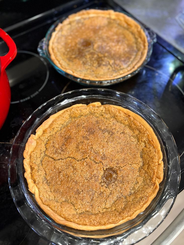 Two maple chess pies cooling