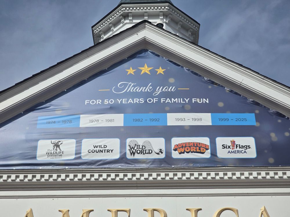 Six Flags America 50 Years Sign