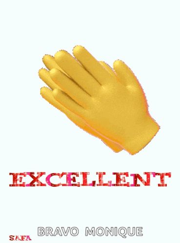 a picture of a pair of yellow gloves with the words excellent bravo monique on the bottom