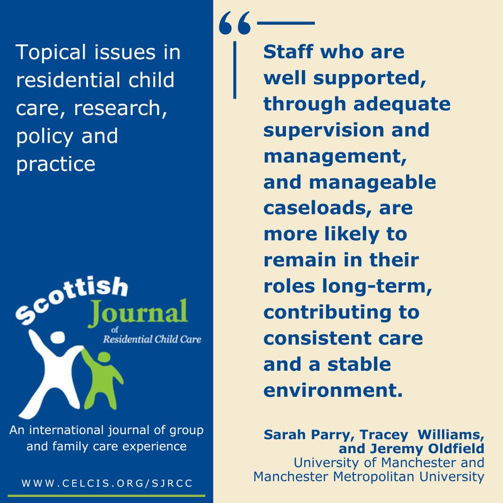 A graphic to promote an article in this edition of the Scottish Journal of Residential Child Care, published by CELCIS. The article is entitled: 'Exploring the impact of work related stress and professional wellbeing with practitioners in homes for children'.