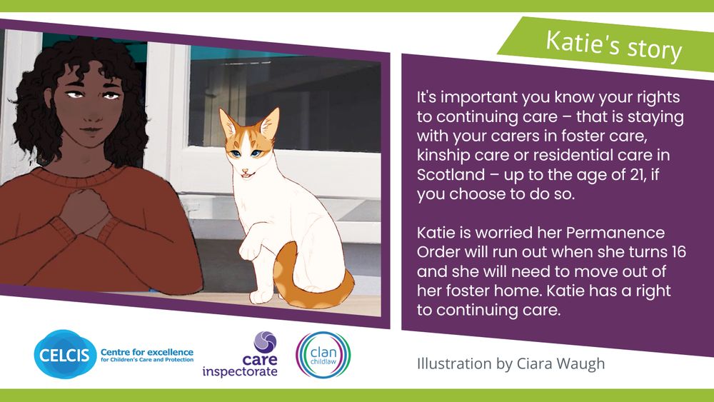 A graphic with advice from CELCIS about continuing care for young people who are living on foster care on a Permanence order.