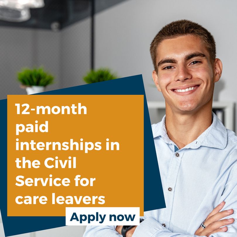 A photograph to promote 12-month paid internships in the Civil Service for care leavers. 