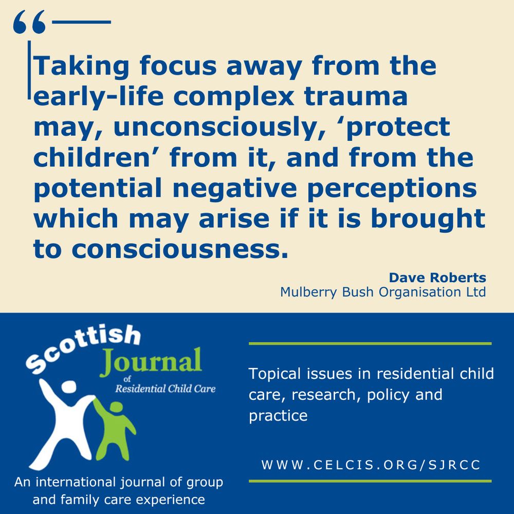 A graphic to promote an article in this edition of the Scottish Journal of Residential Child Care, published by CELCIS. The article is entitled: 'Therapeutic child care - are we clear what we are talking about?'.