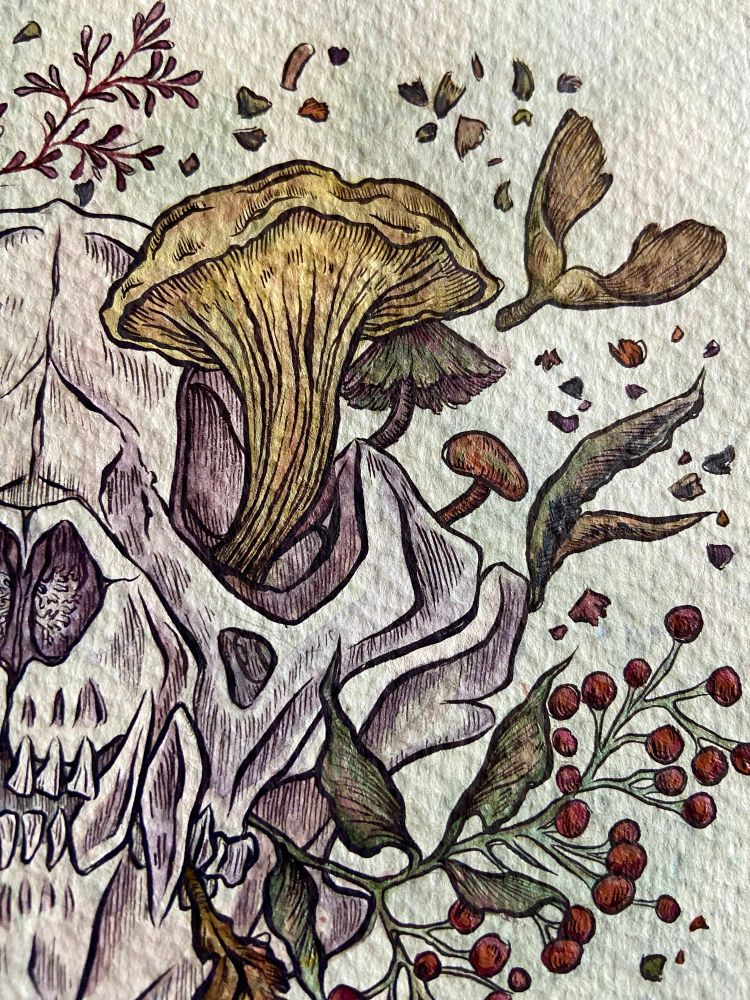 a closeup of "Unearth Without a Name", one of my paintings i turned into prints 