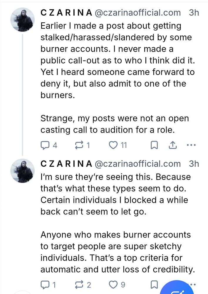 Czarina in psychosis claiming she never said who she was calling out because narcissists love plausible deniability, but she's also really bad at it. 