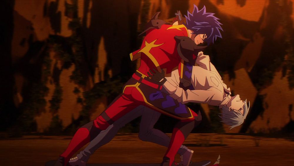 Adam dipping Langa in a facsimile of a ballroom dance