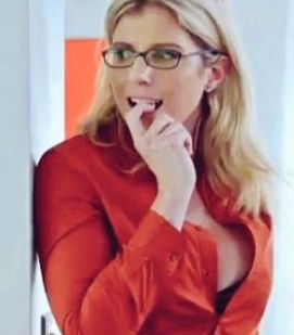 Woman biting finger while watching something naughty 