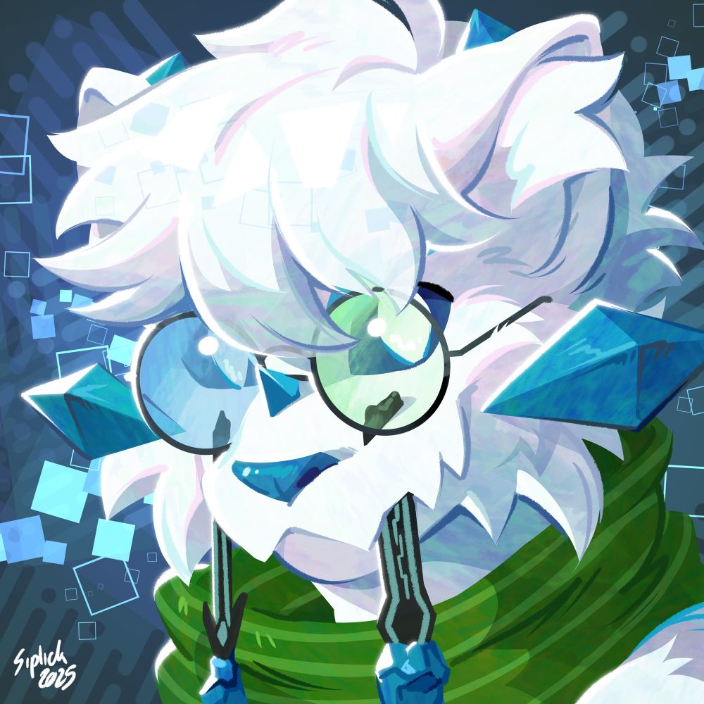 An icon of Punchy wearing the dealmaker glasses (recolored) and puppet scarf, from Spamton in Deltarune; Art by Siplick