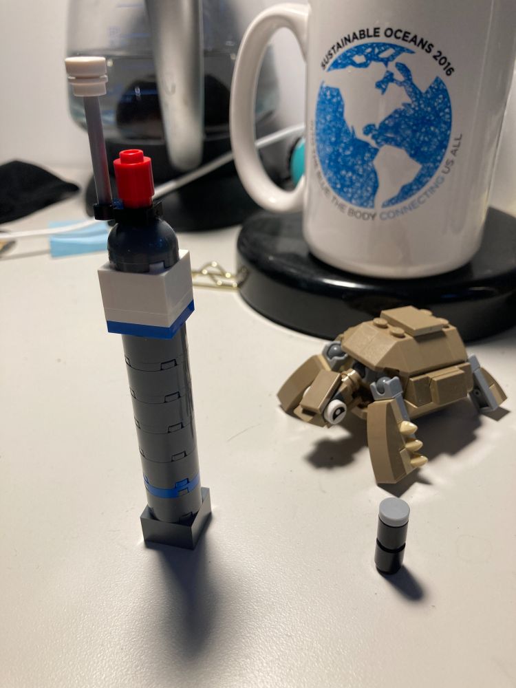 A lego Argo float outfitted with the new (red) RBRArgo CTD.