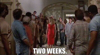 A man announces "two weeks"