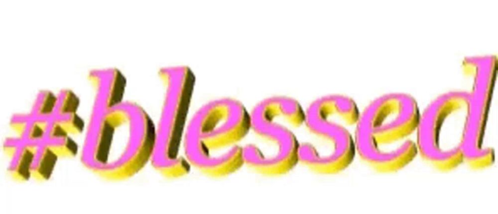 a 3d rendering of the word blessed in pink and yellow on a white background .