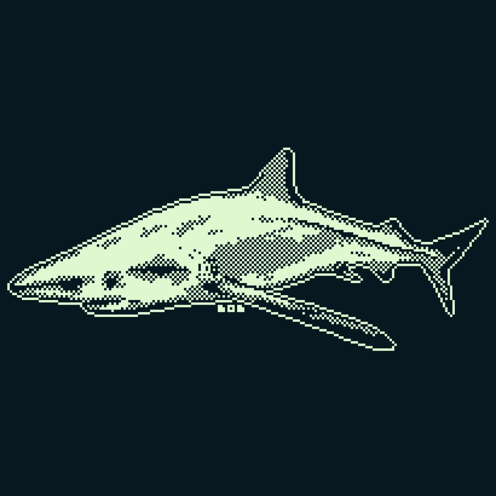 1bit pixel art shark - blue shark 
