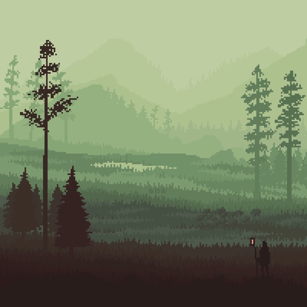 Pixel art landscape - in green tones 