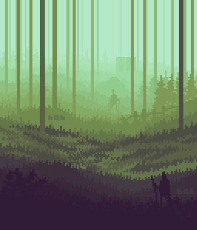 Inside the deep forest - Pixel art landscape in green tones. 