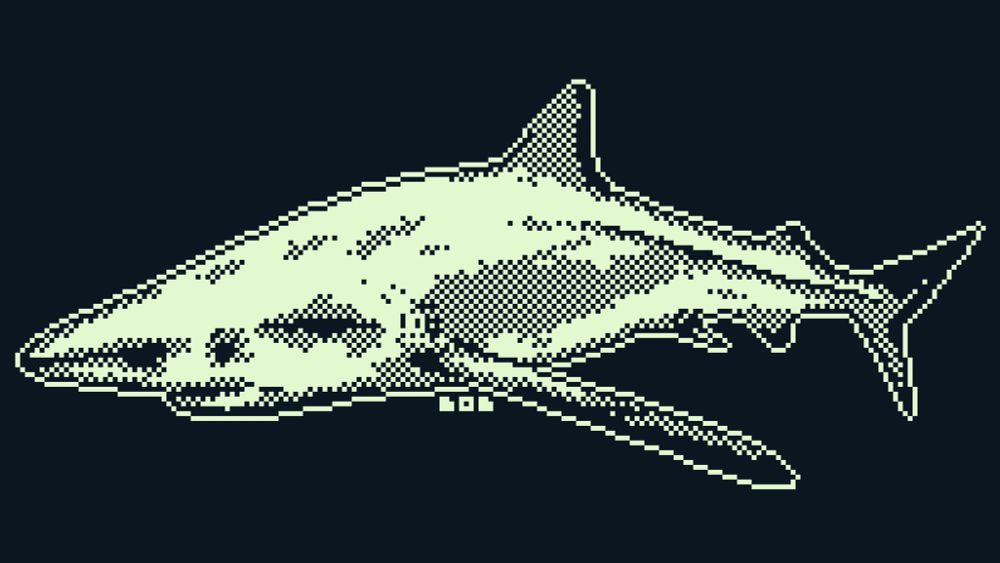 1bit pixel art shark 