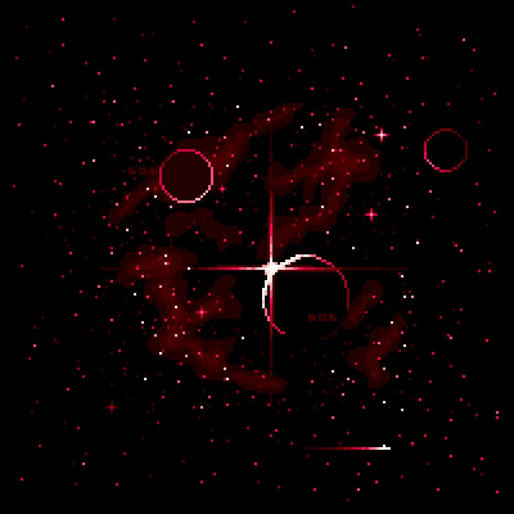 Outer space pixel art in dark black and red colors. 