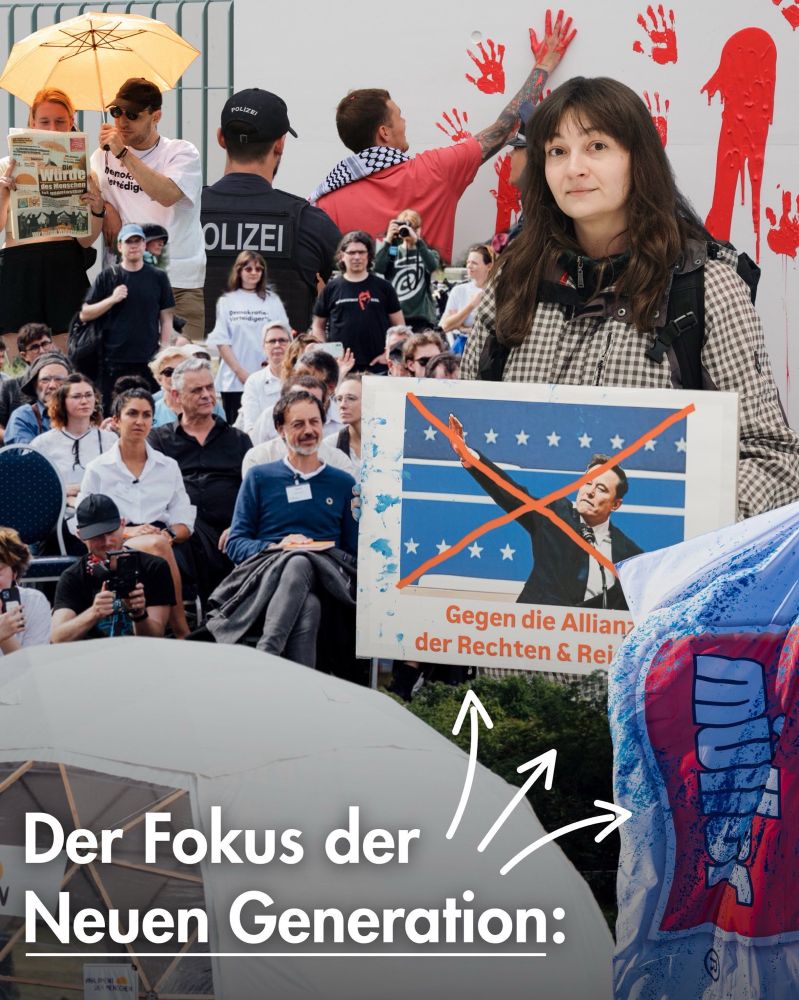 Collage aus Protestbildern und Parlament der Menschen „Der Fokus der Neuen Generation“