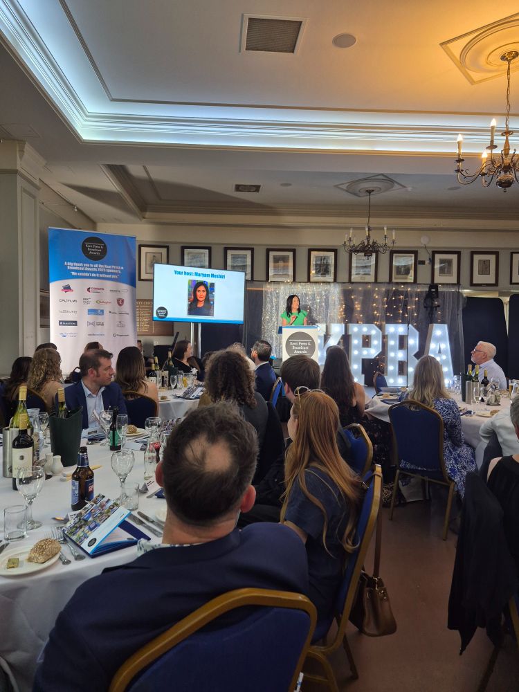 Host Maryam Moshiri speaking at the Kent Press and Broadcast Awards